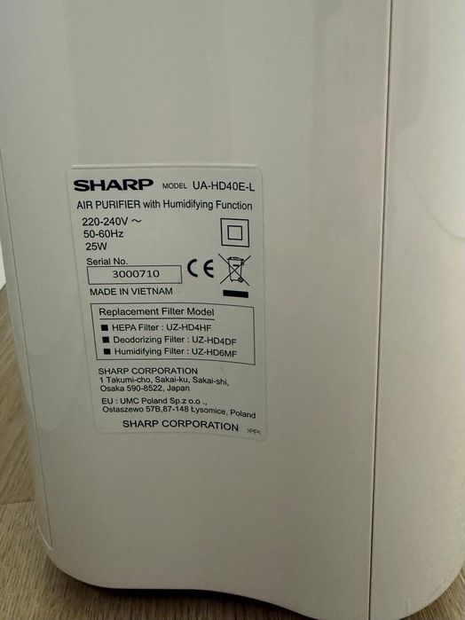 Oczyszczacz i nawilżacz powietrza Sharp UA-HD40E-L  Plasmacluster