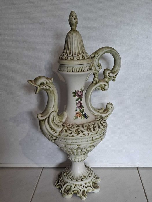 Soberbo Jarrão de Cerâmica, antigo, pintado à mão - 50cm