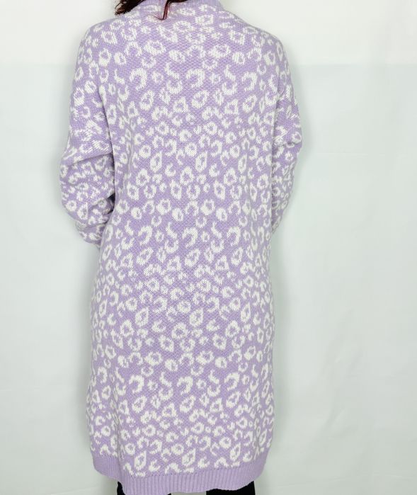 Liliowy kardigan w panterkę S 36