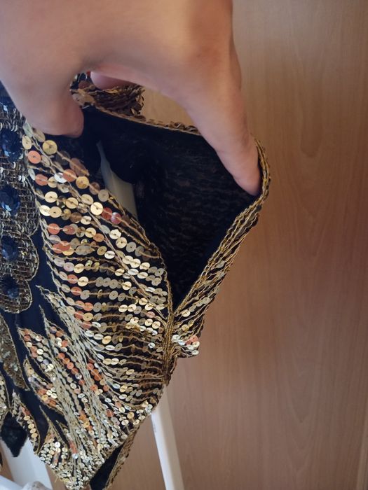 Top borboleta lantejoulas preto e dourado, tamanho único