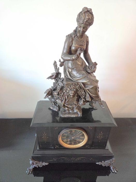Relógio francês antigo Joulin Blois com candelabros – conjunto Napoléon III