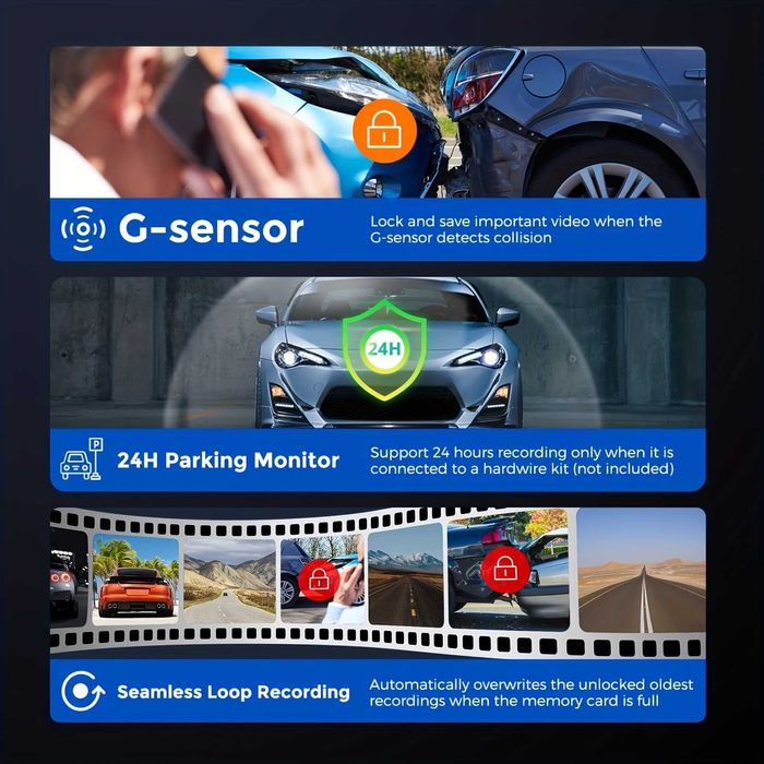 Відеореєстратор 4К AZDOME M550 Pro Wi-Fi + задня камера + 64Gb карта