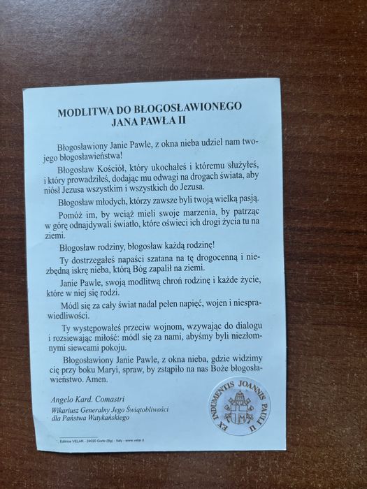 Jan Pawel 2 obrazek z relikwią