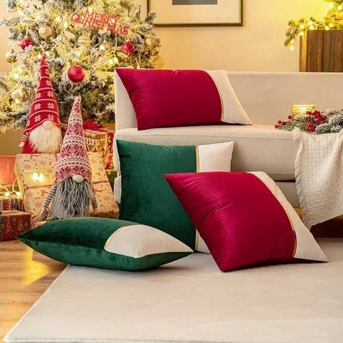 Komplet 2 zielonych poszewek świątecznych 45x45 cm aksamite, złoto