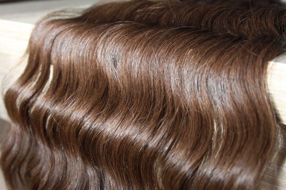 Włosy Dziewicze Naturalne Ciemny Brąz Falowane 50cm