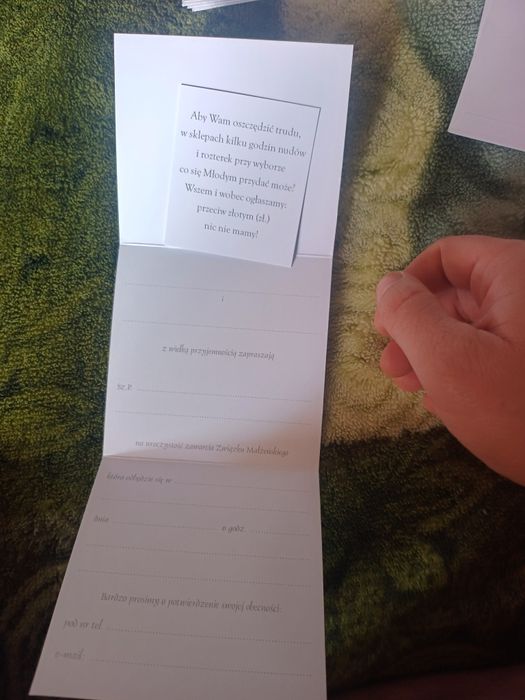 Zaproszenia na ślub  7szt plus koperty