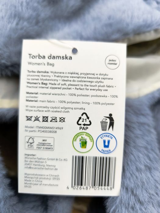 Jasnoszara torba na ramię z futerka cleve