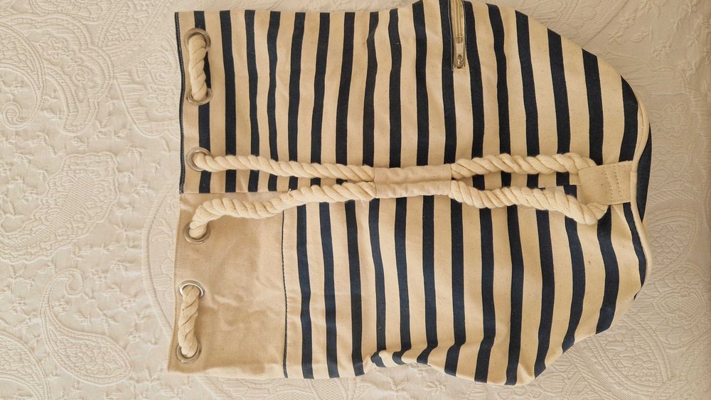Saco La Redoute às riscas beje e azul escuro