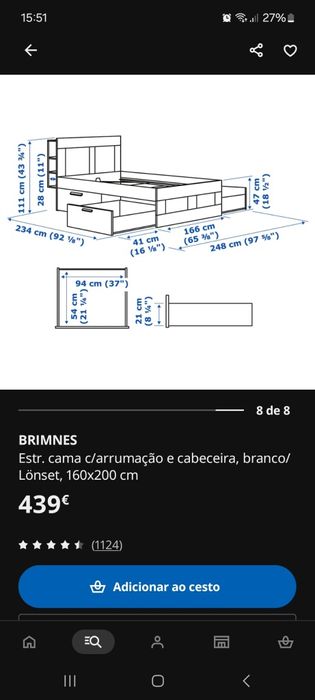 Cama C/ 4 Gavetas, estrado e cabeceira BRIMNES
