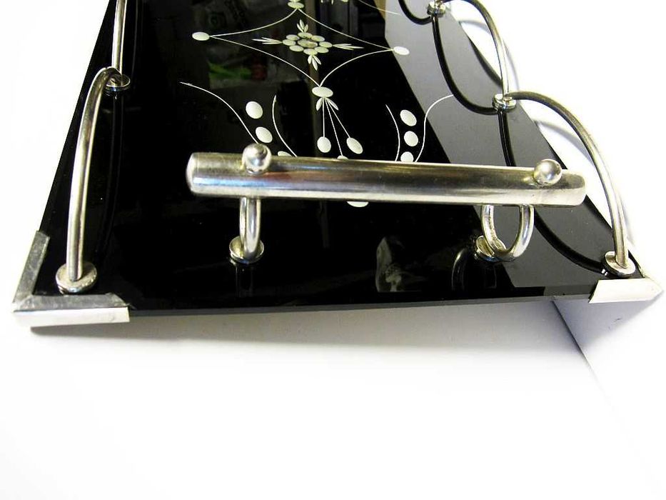 fantástico antigo tabuleiro em vidro biselado com armação cromada