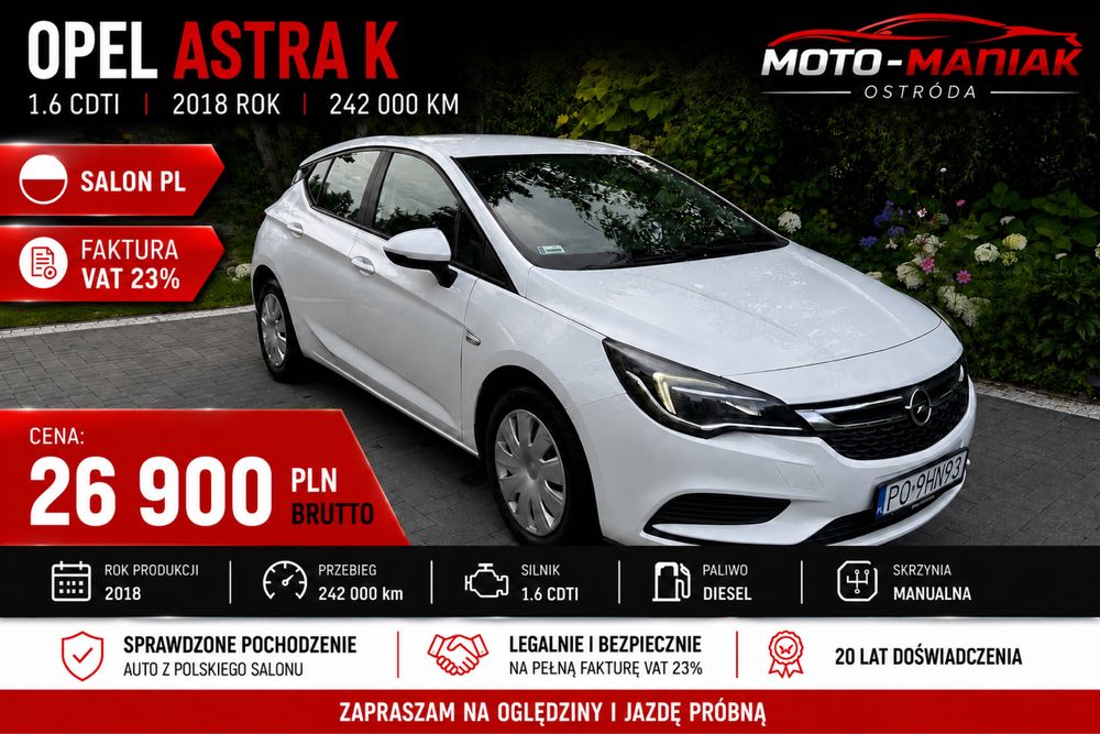 Opel Astra K , Nowy  Rozrzad , Salon PL FV23%