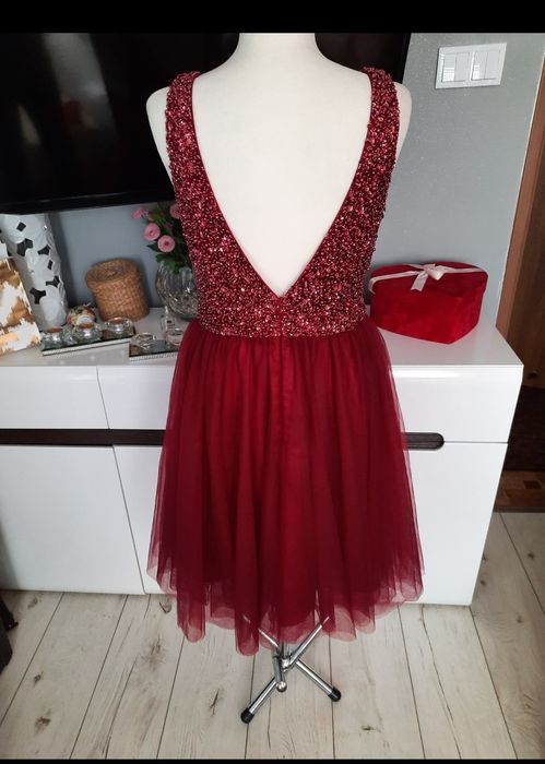 Sukienka Mascara tiulowa zdobiona,  burgund, 42-44,"wesele,  bal,