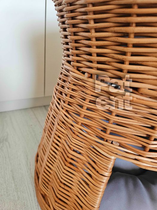 Wiklinowa budka domek legowisko dla kota z 2 poduszkami
