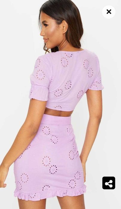 Сиреневый натуральный, ажурный топ на пуговичках prettylittlething