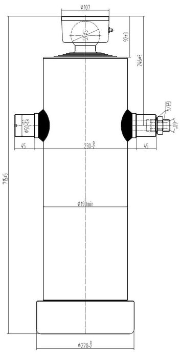Siłownik hydrauliczny 2500 mm wysuw do 26 ton, do przyczepy wywrotu
