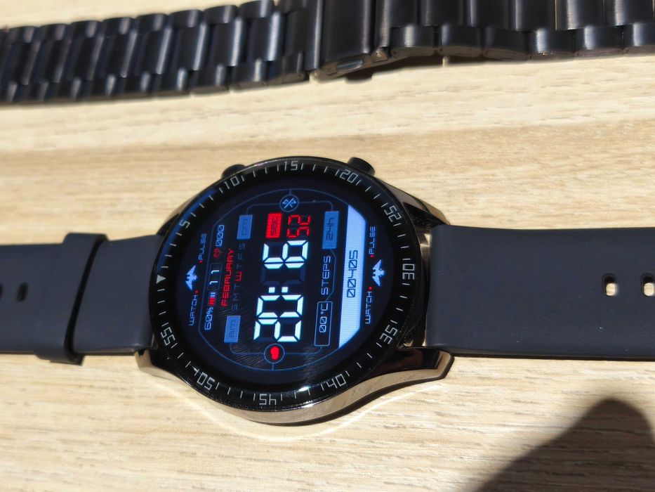 NOWY SmartWatch duży 46 mm koperta + 2 paski Siliko i Bransoleta stal