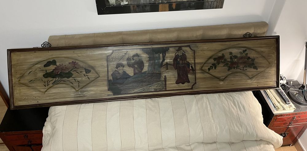 Quadro chinês em madeira pintado à mão