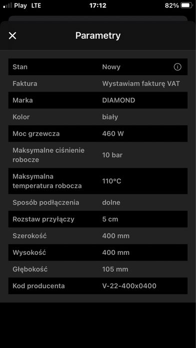 40x40 nowy grzejnik diamond 400x400 okazja