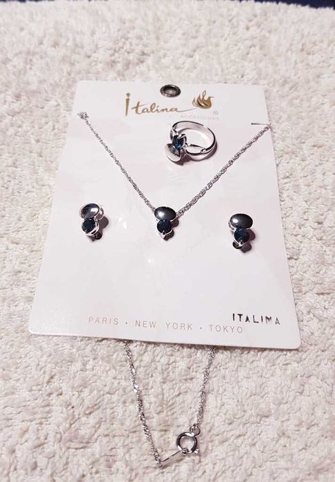 Komplet Wisiorek na Łańcuszku Kolczyki Pierścionek r. 16