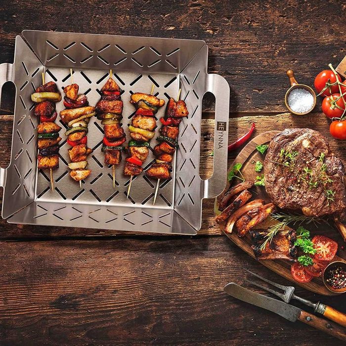 Kosz na grilla grillowanie warzyw mięsa ryb stal nierdzewna 22x22x6cm