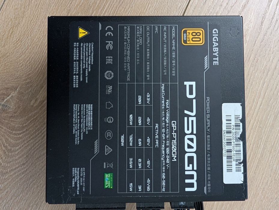 Zasilacz komputerowy Gigabyte P750GM 80 Plus Gold