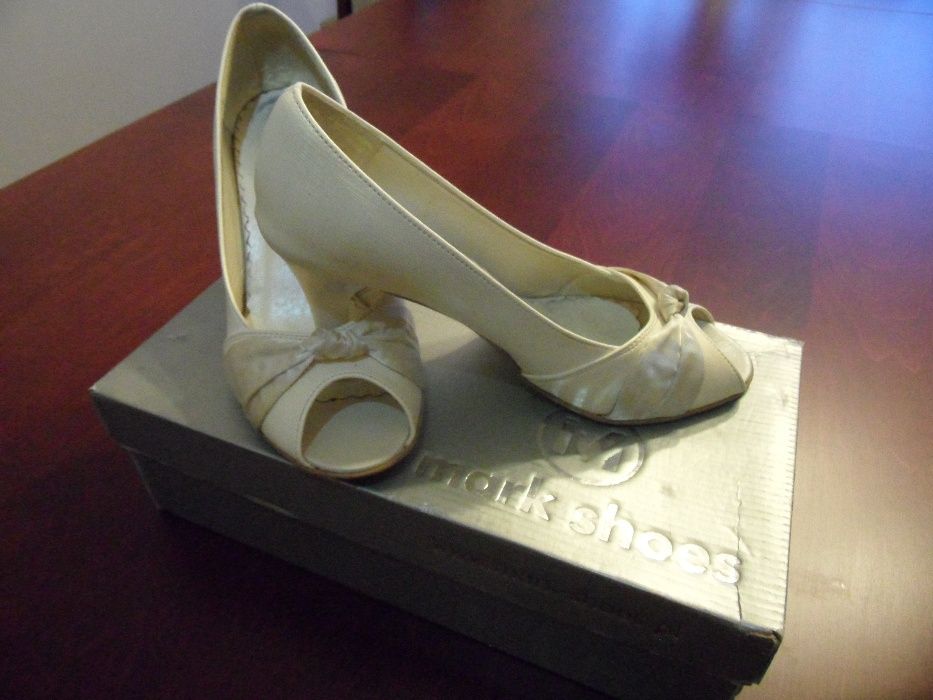 Buty ślubne, na ślub, skórzane - Mark Shoes roz 37 ecru stabilny obcas