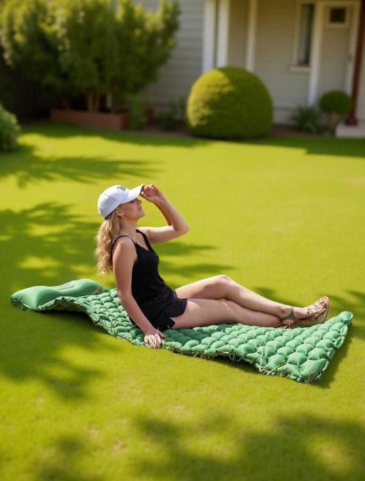 Матрац надувний з насосом і подушкою зелений 190 см