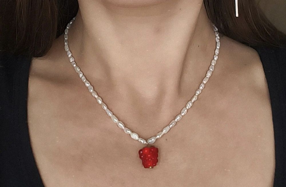 Naszyjnik Perły Naturalne Malinką Rękodzieło