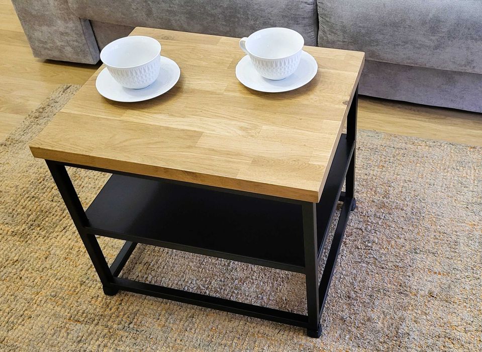 Stolik kawowy w stylu LOFT z blatem z litego drewna dębowego