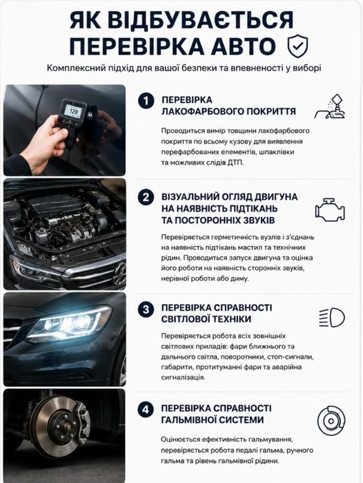 Автопідбір  Огляд авто . Ендоскопія двигун Перевірка авто . Компюʼтерна діагностика  Перевірка батареї електрокарів  Автоексперт перед покупкою авто
