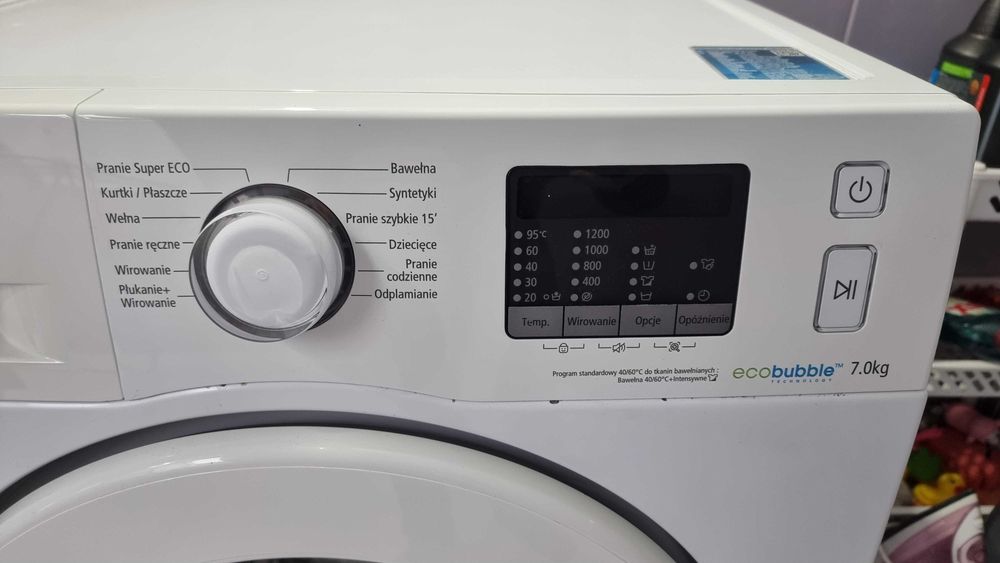 Pralka Samsung Eco Bubble 7 kg WF70F5E0W2W – uszkodzona, działa