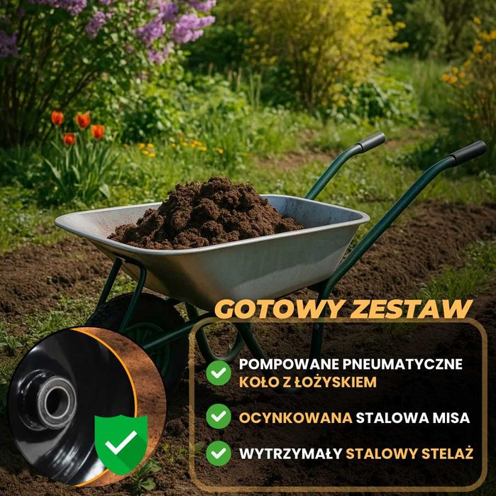 mocna taczka budowlana ogrodowa 100l 250kg stal ocynk koło pompowane