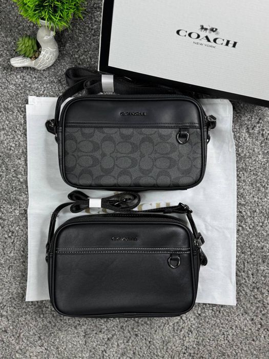 Сумка Coach New York через плечо мужская кожаная сумка Коач Нью Йорк черная спортивная | Сумка Коач барсетка Коуч чоловіча сіра месенджер шкіряний