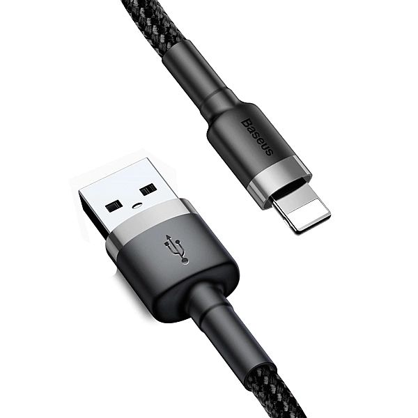 Kabel Baseus Cafule USB-A / Lightning 2.4A QC 3.0/1 m - czarno-szary