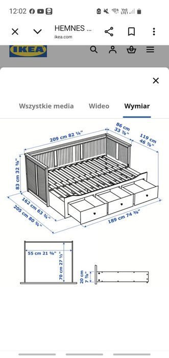 Łóżko HEMNES IKEA 80x200 z materacem + 3 szuflady – białe