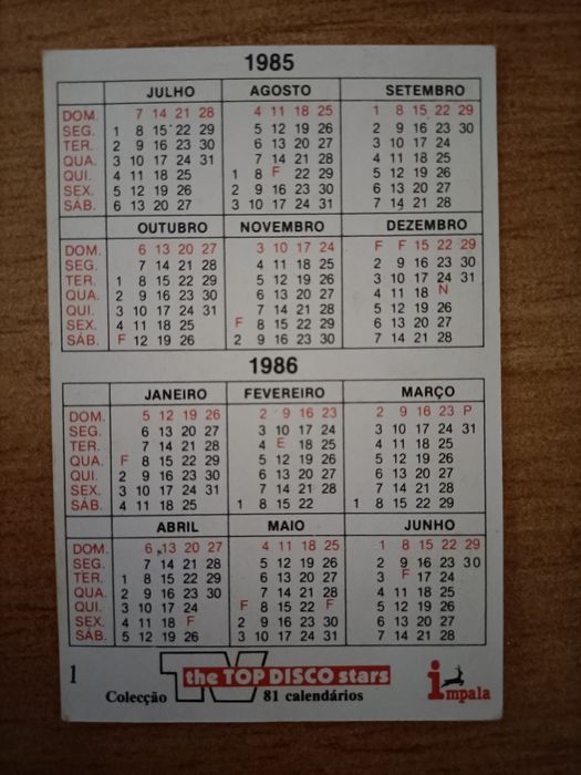 Coleção TV calendários (the TOP DISCO stars)