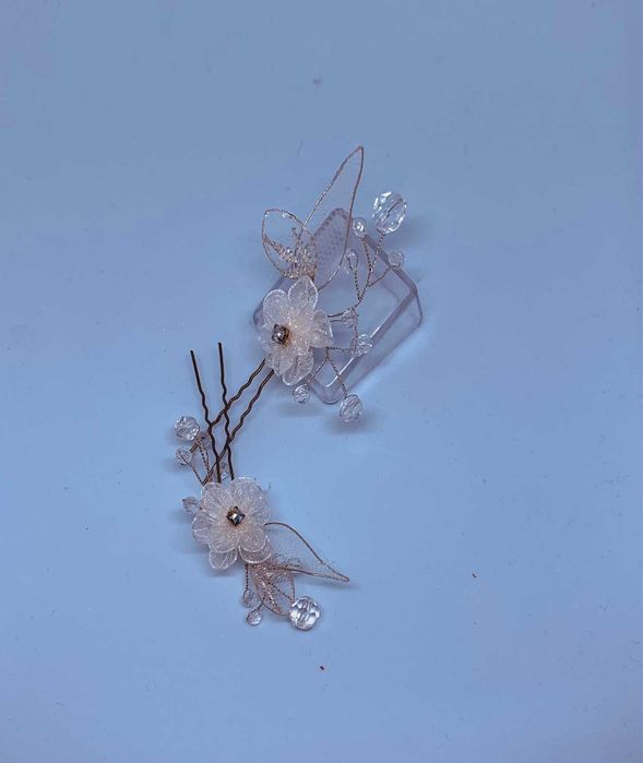 wsuwka kwiat tiul kryształki ślub boho rękodzieło artystyczna hit