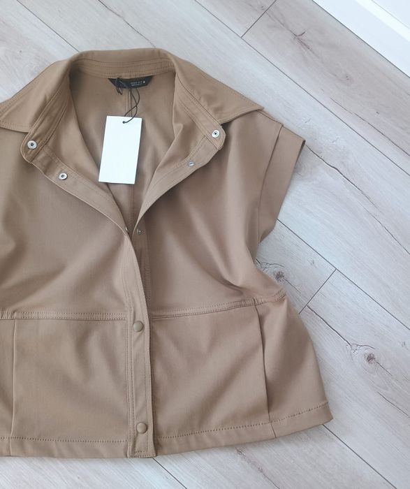ZARA Woman komplet set zestaw garnitur kamizelka  spodnie wiskoza old money beżowy oliwkowy Nowy S 36