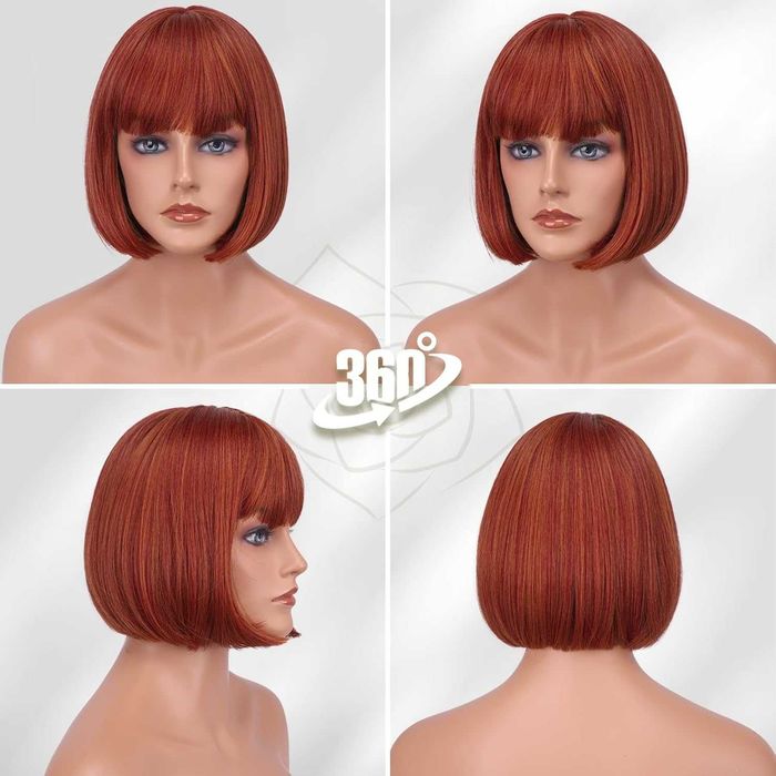 BARSDAR Peruka Rudy Miedziany Bob z Grzywką 30 cm