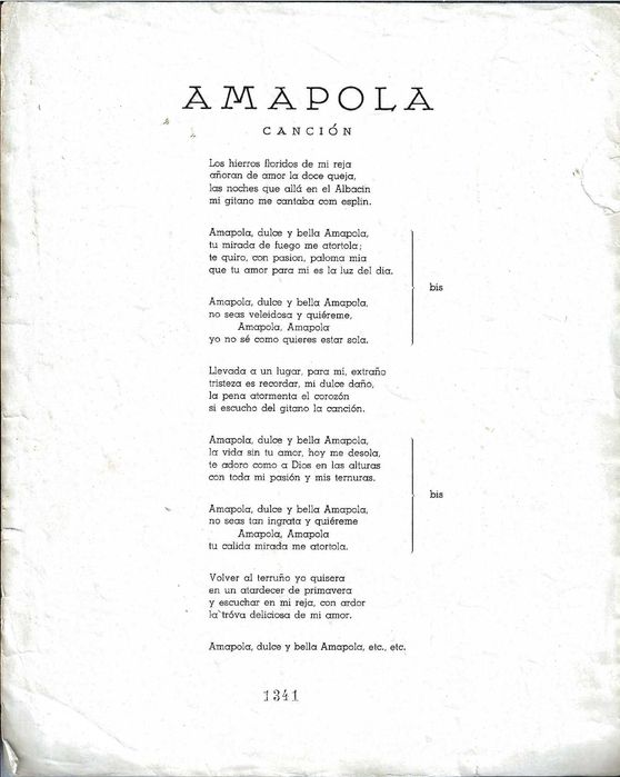 PIANO: Amapola - Partitura Ed. Sassetti