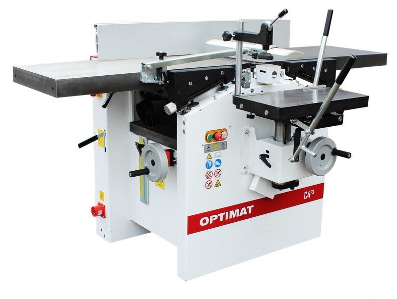 Strugarko-grubościówka Optimat RAPTOR C4-F3 4 kW z wiertarką, wałem 400 mm i stołem 400 × 1800 mm do obróbki drewna w warsztacie