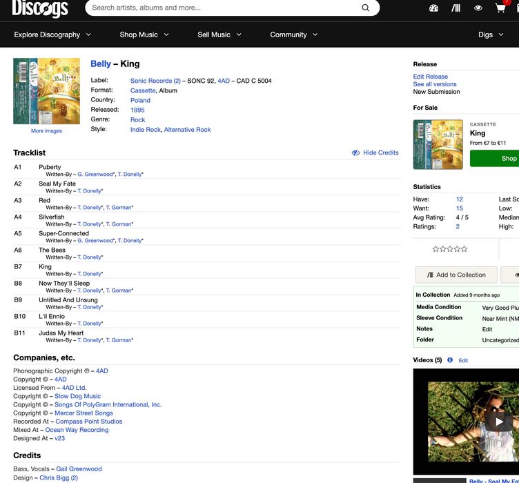 3 kasety 4AD Lush Split, Throwing Muses Limbo, Belly King. Nowe!