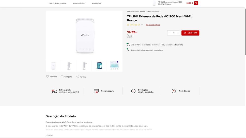 TP-LINK Extensor de Rede AC1200 Mesh Wi-Fi