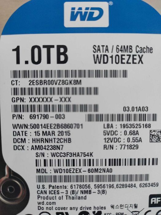 Western Digital 1TB Caviar Blue 7200rpm 64MB SATA III 3.5 - WD10EZEX