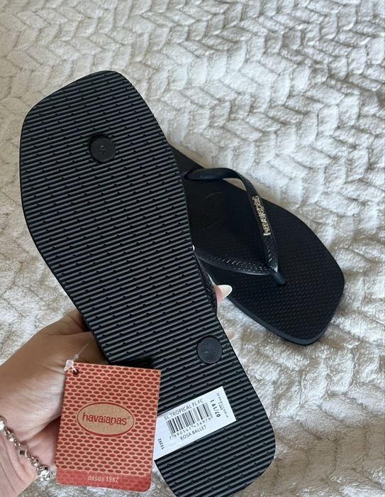 Czarne japonki klapki kwadratowe havaianas square toe