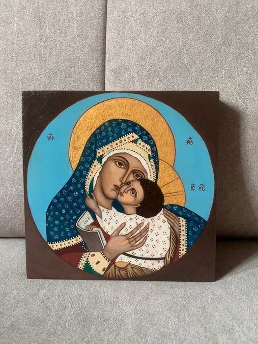 ikona ręcznie wykonana Matka Boża Czuła Eleusa lipowe pigmenty