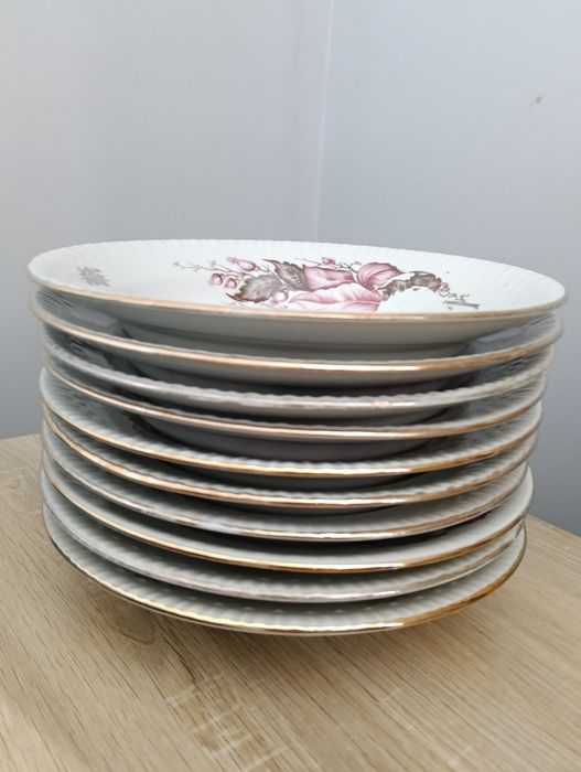 Тарілки фарфор ссср з квітковим принтом з позолотою 10 шт