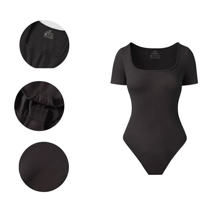 Damskie Body Modelujące Basic z Krótkim Rękawem M Czarne