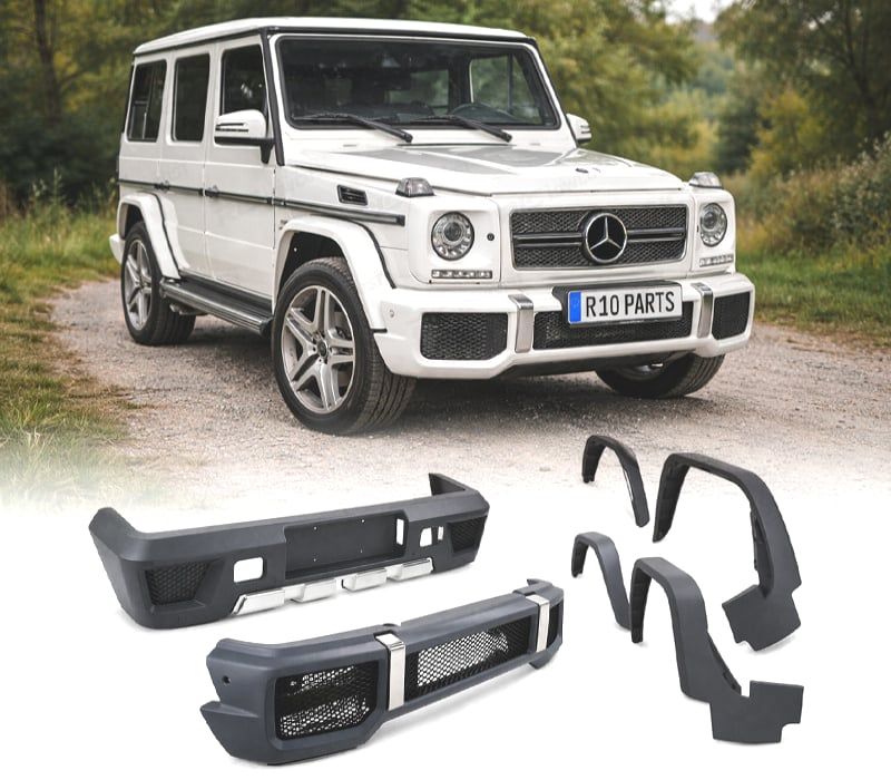KIT DE CARROÇARIA MERCEDES CLASE G W463 LOOK AMG G65 PDC PARACHOQUES FRONTAL + TRASEIRO + 4 ABAS