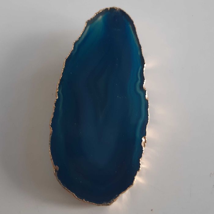 Alfinete de Lapela Peito Ágata Azul borda Folheada a Ouro